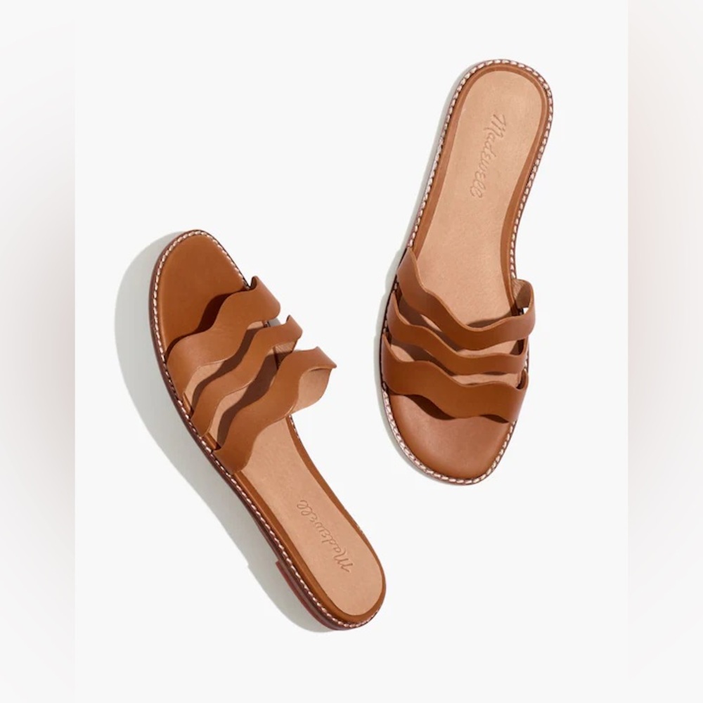 madewell | wave slide sandal in vachetta leather - english saddle